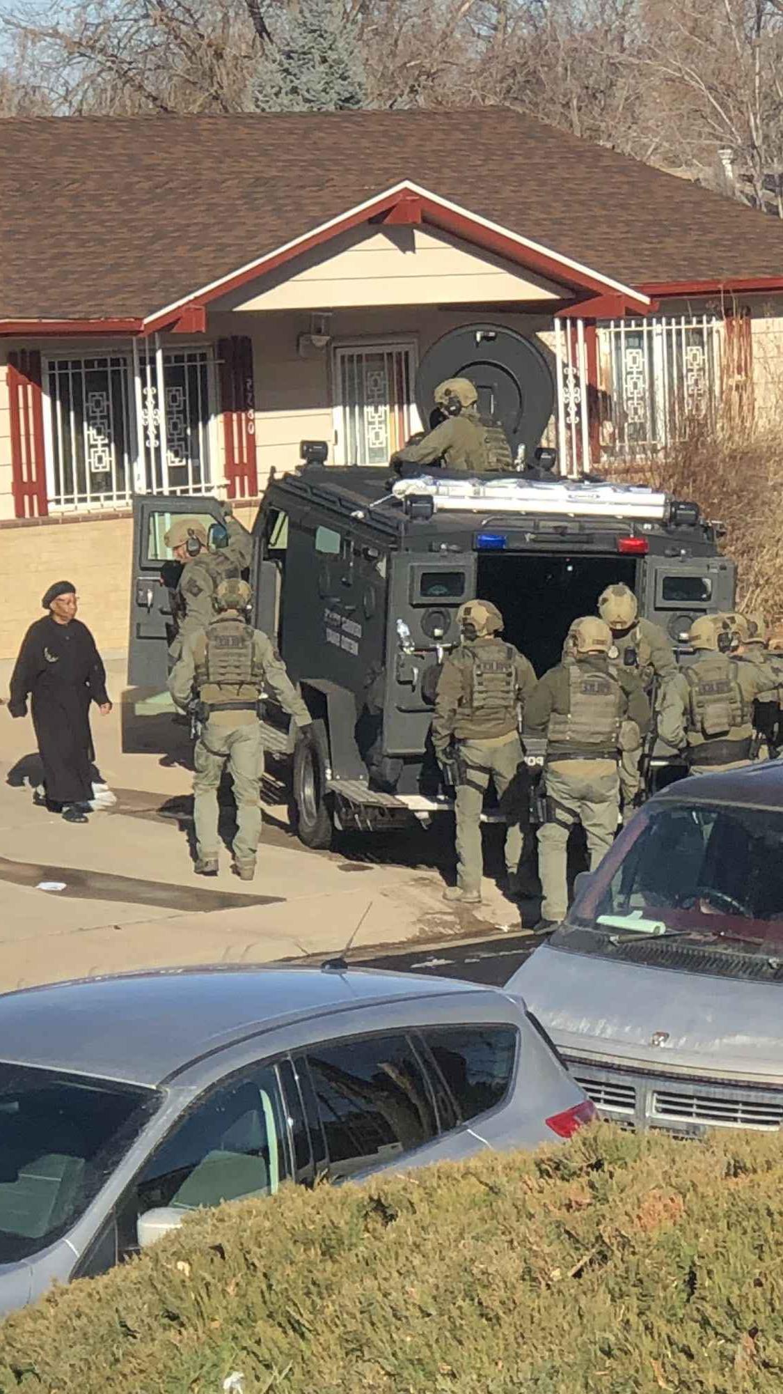 police SWAT vehicle outside home of Ruby Johnson